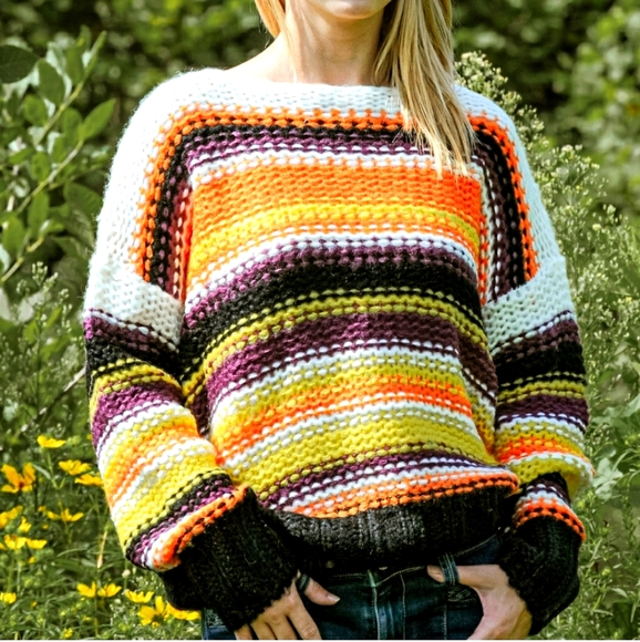 Blue B candy corn colored striped chunky sweater one size - Picture 1 of 4